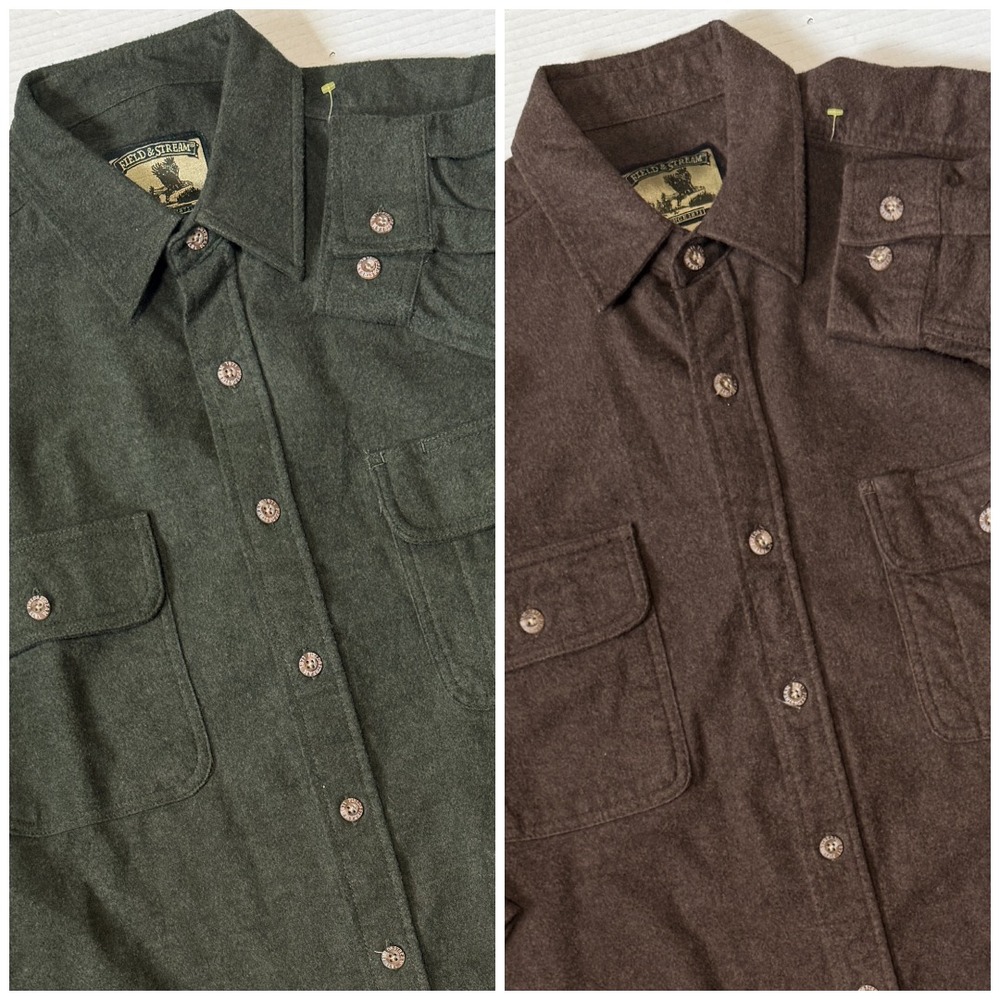 Lot of 2 FIELD & STREAM - Men's VTG Heavyweight Thick Flannel Shirt - Size Large